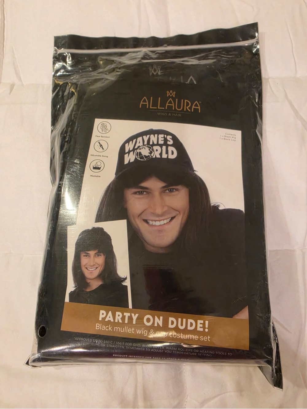 Wayne's World Black Cap and Black Mullet Wig Set
